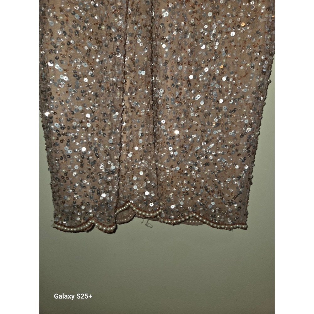 Adrianna Papell Women Pink Sequin Bead Pearl Scallop Hem Sheath Dress Size 4 NEW - Picture 4 of 5